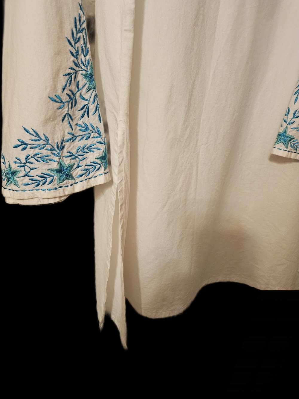 White Embroidered Tunic with Teal Floral Accent - Picture 6 of 11